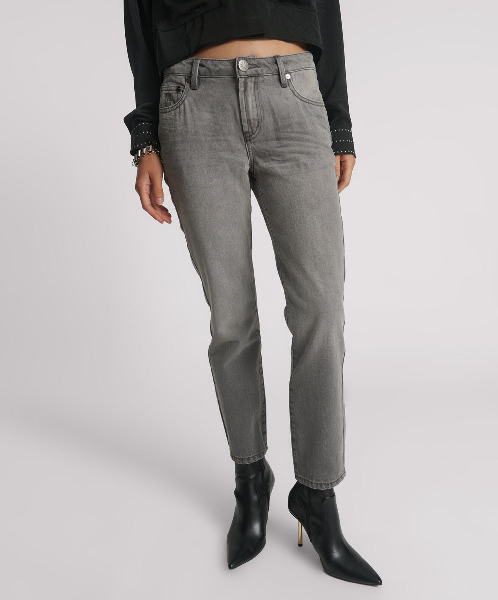 Last Stock Stixx Low Waist Slim Straight Leg Denim Jeans - Dove Grey