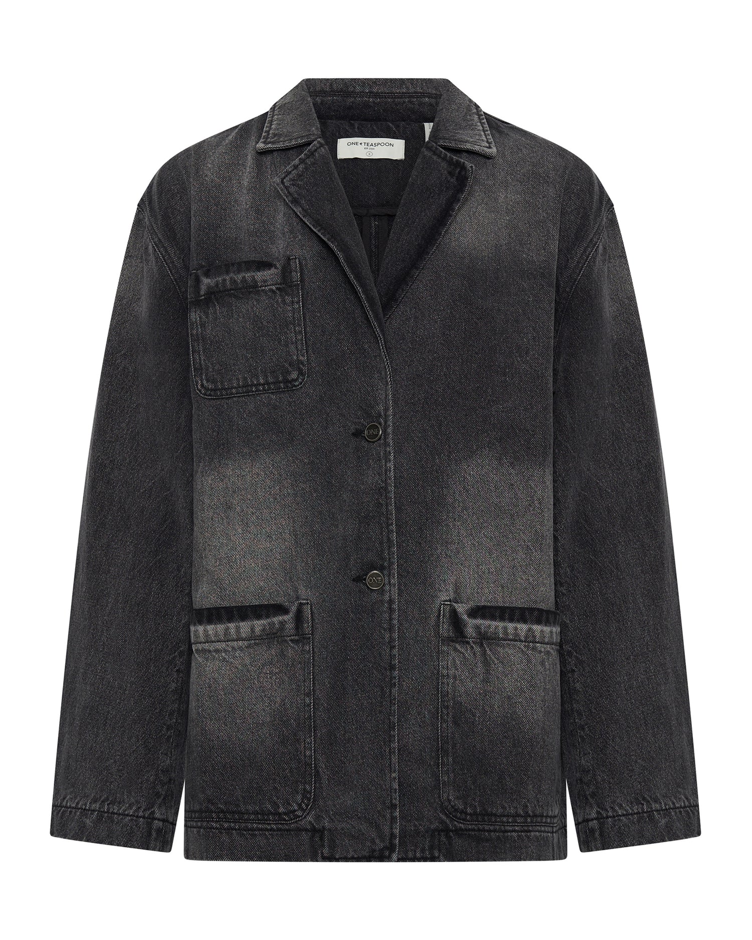Full Price Denim Boyfriend Blazer - Worn Black