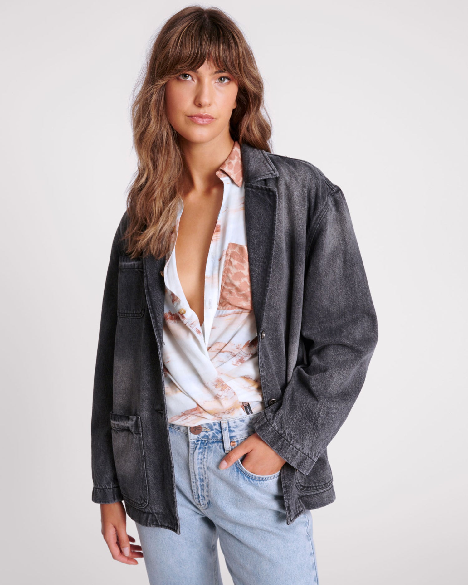 Full Price Denim Boyfriend Blazer - Worn Black