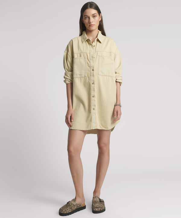 Daria Mini Denim Shirt Dress - Sunkissed Cream