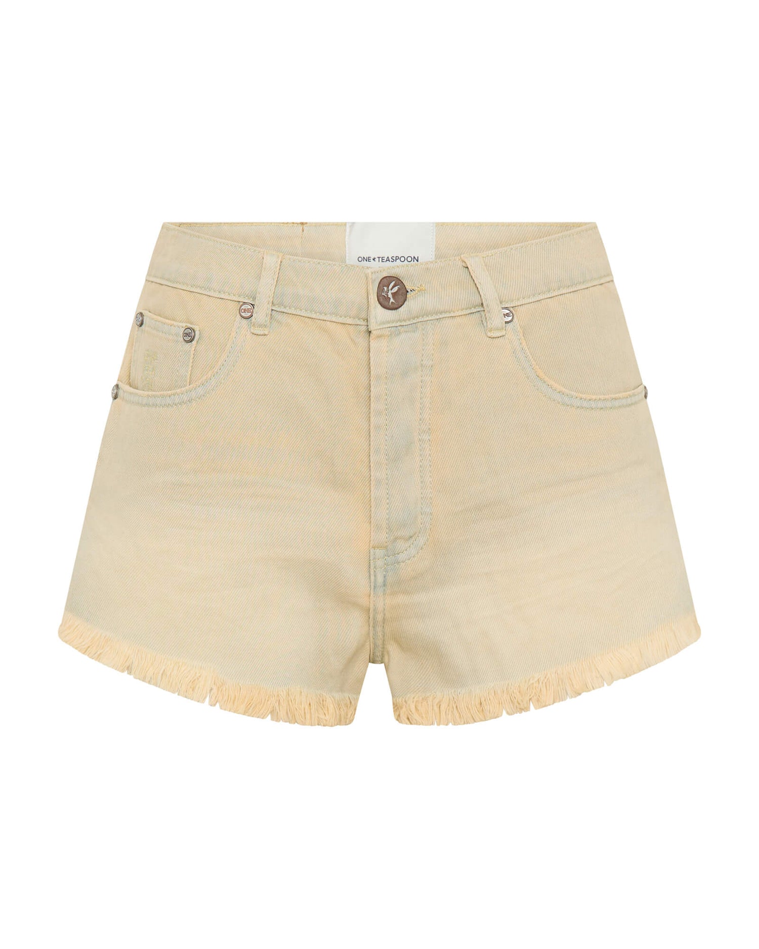 Last Stock Outlaws Low Waist Mid Length Denim Shorts - Sunkissed Cream
