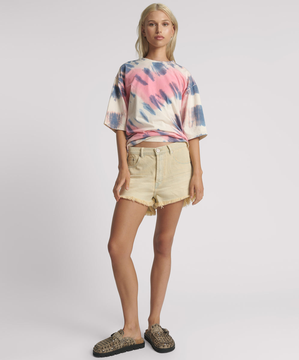 Last Stock Outlaws Low Waist Mid Length Denim Shorts - Sunkissed Cream