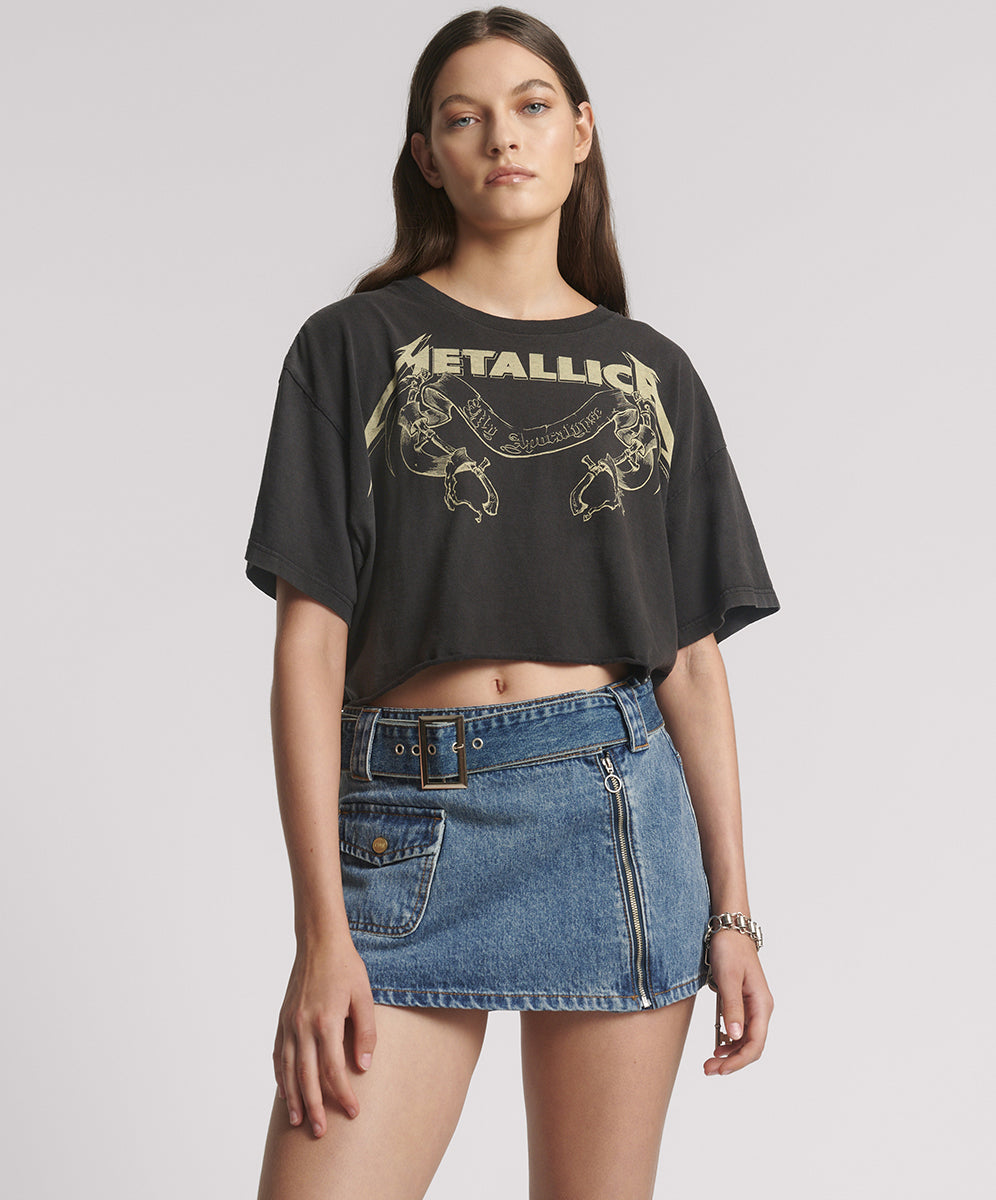 Dirty Blue Denim Moto Belted Zipper Mini Denim Skirt - Dirty Blue Love