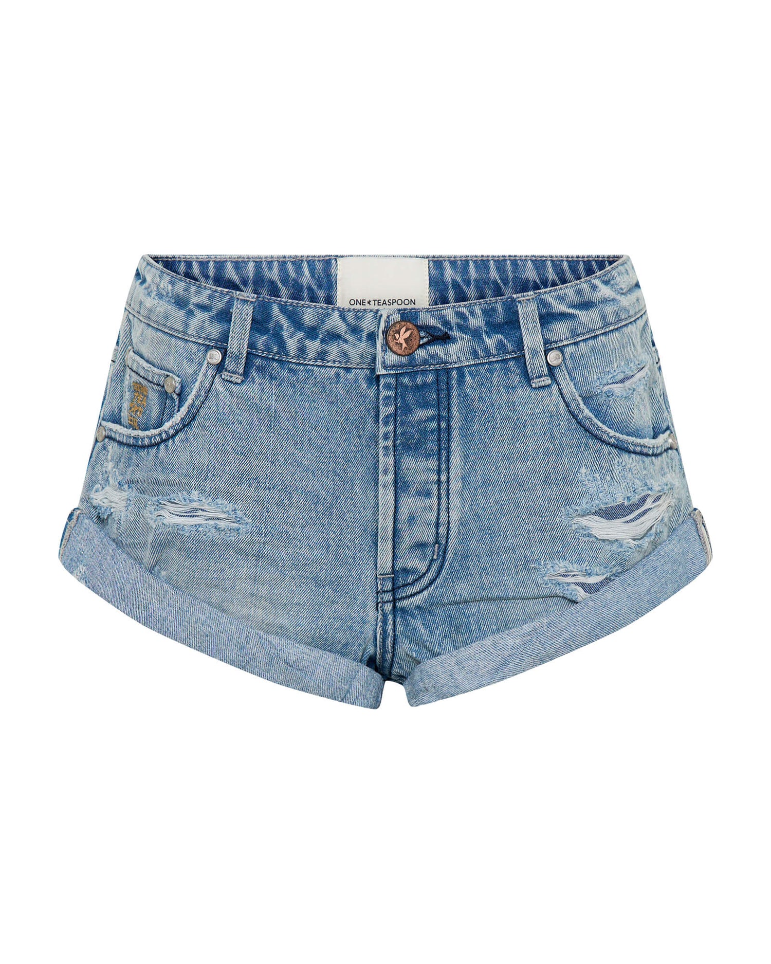Bandits Low Waist Messed Up Denim Shorts - Salty Dog Blue