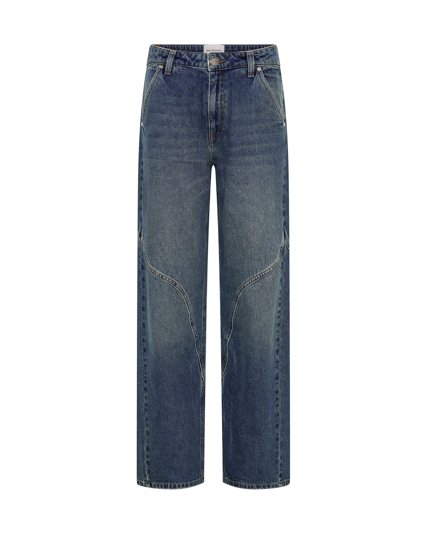 Dirty Blue Denim Western Wonders Mid Waist Straight Leg Denim Jeans - Blue Thunder