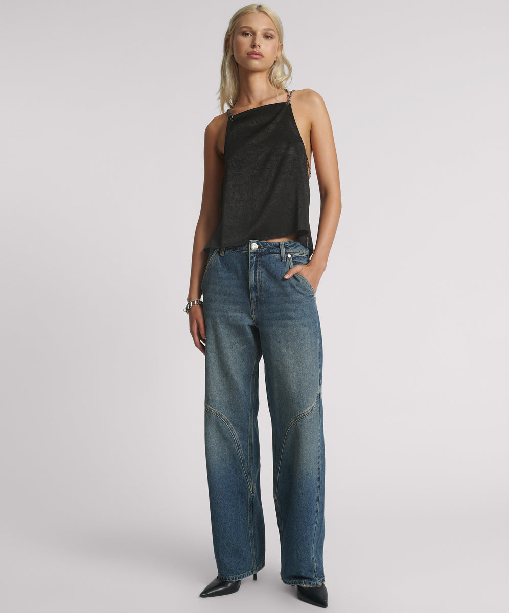 Dirty Blue Denim Western Wonders Mid Waist Straight Leg Denim Jeans - Blue Thunder