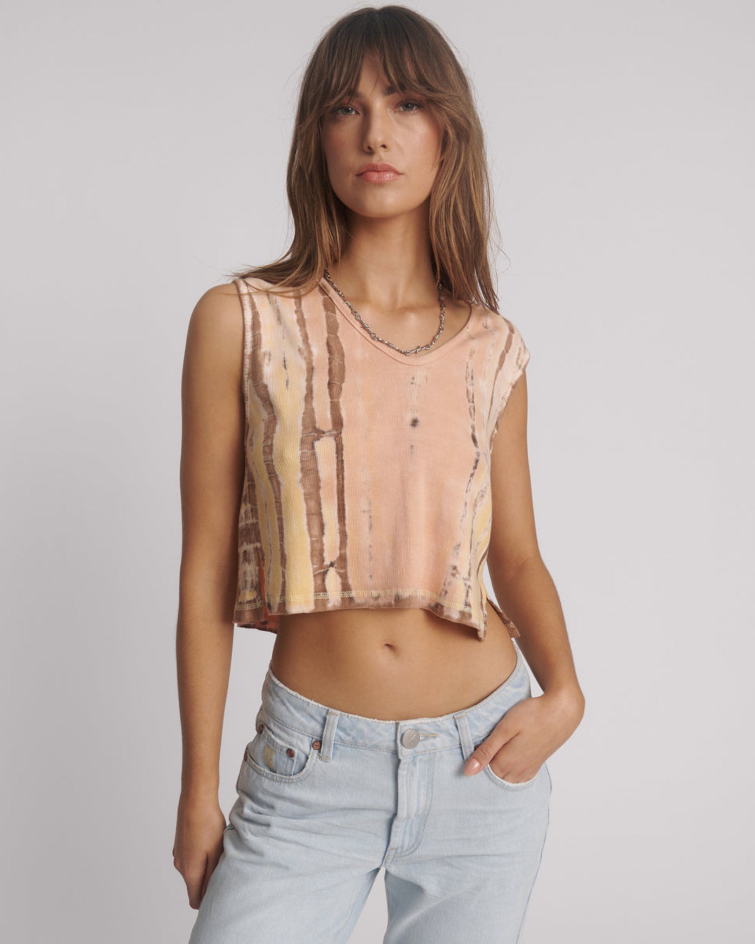 Last Stock Gloria Tropical V-Front Rib Tank Top - Yellow
