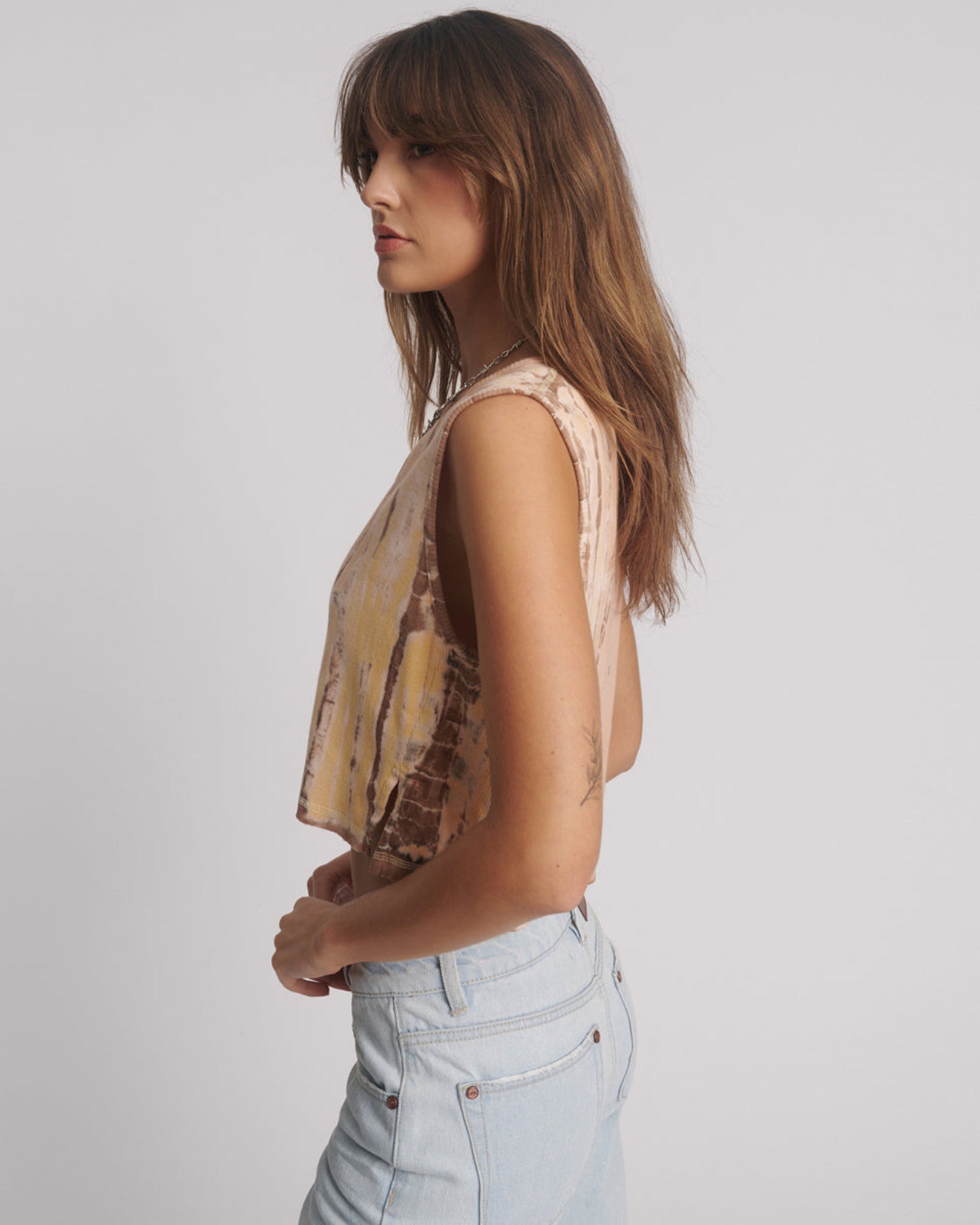 Last Stock Gloria Tropical V-Front Rib Tank Top - Yellow