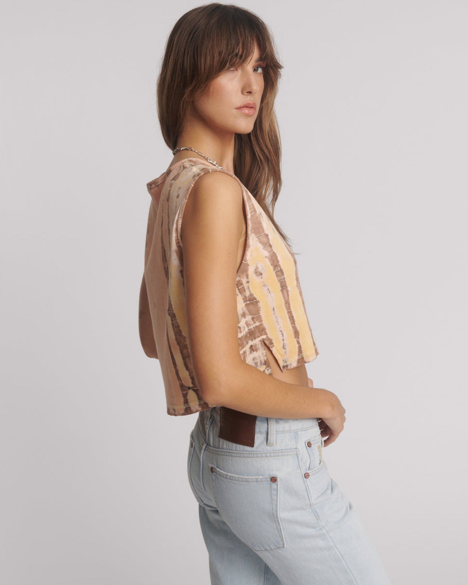 Last Stock Gloria Tropical V-Front Rib Tank Top - Yellow
