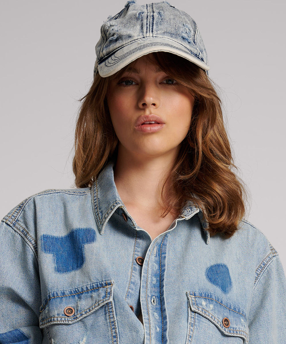 Dirty Blue Denim Distressed Denim Cap - Blue