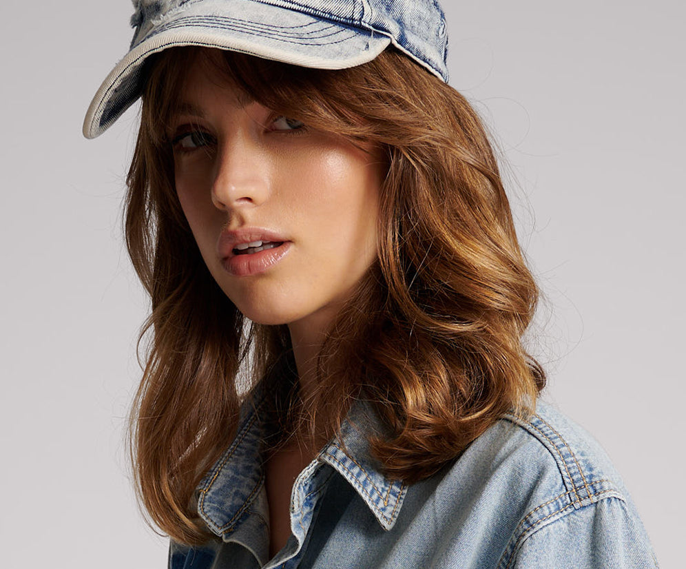 Distressed Denim Cap - Blue