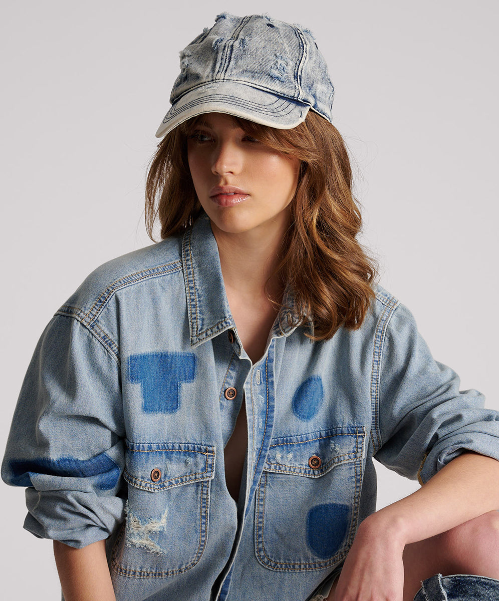 Dirty Blue Denim Distressed Denim Cap - Blue