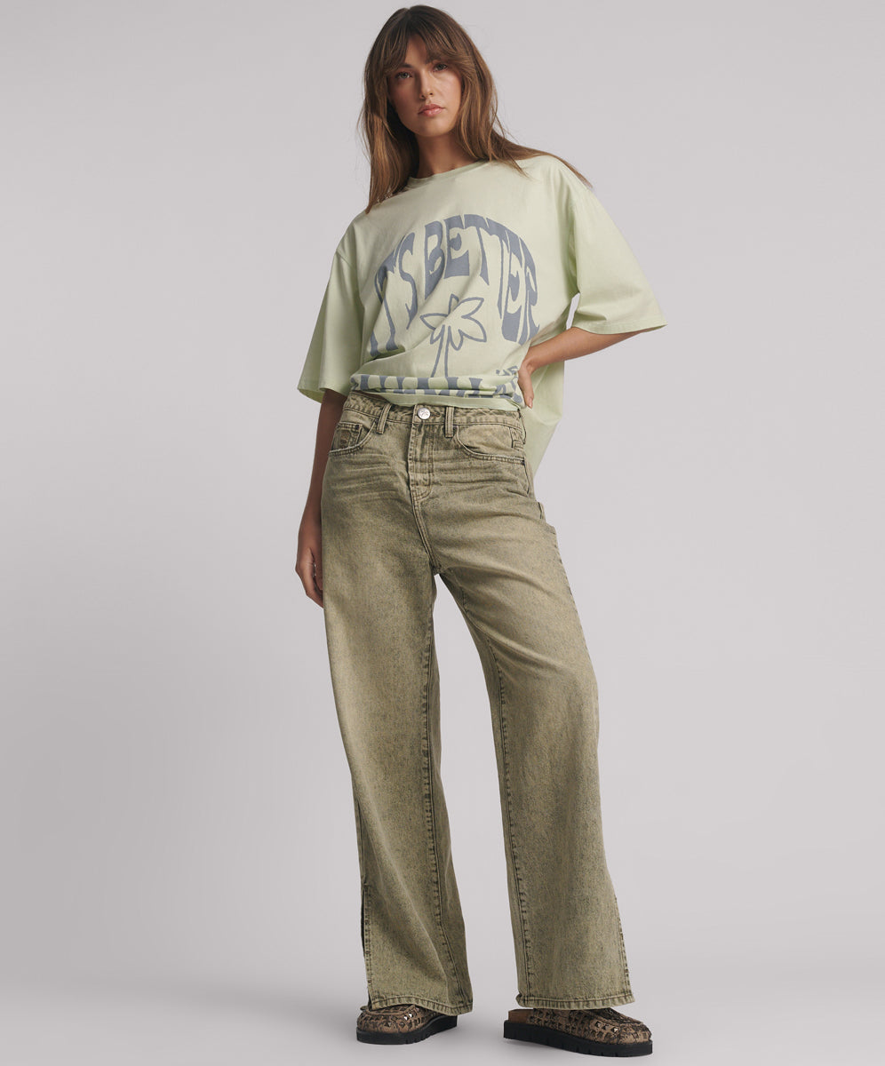 Khaki Edit Billie Mid Waist Long Rise Straight Leg Denim Jeans - Burnt Khaki