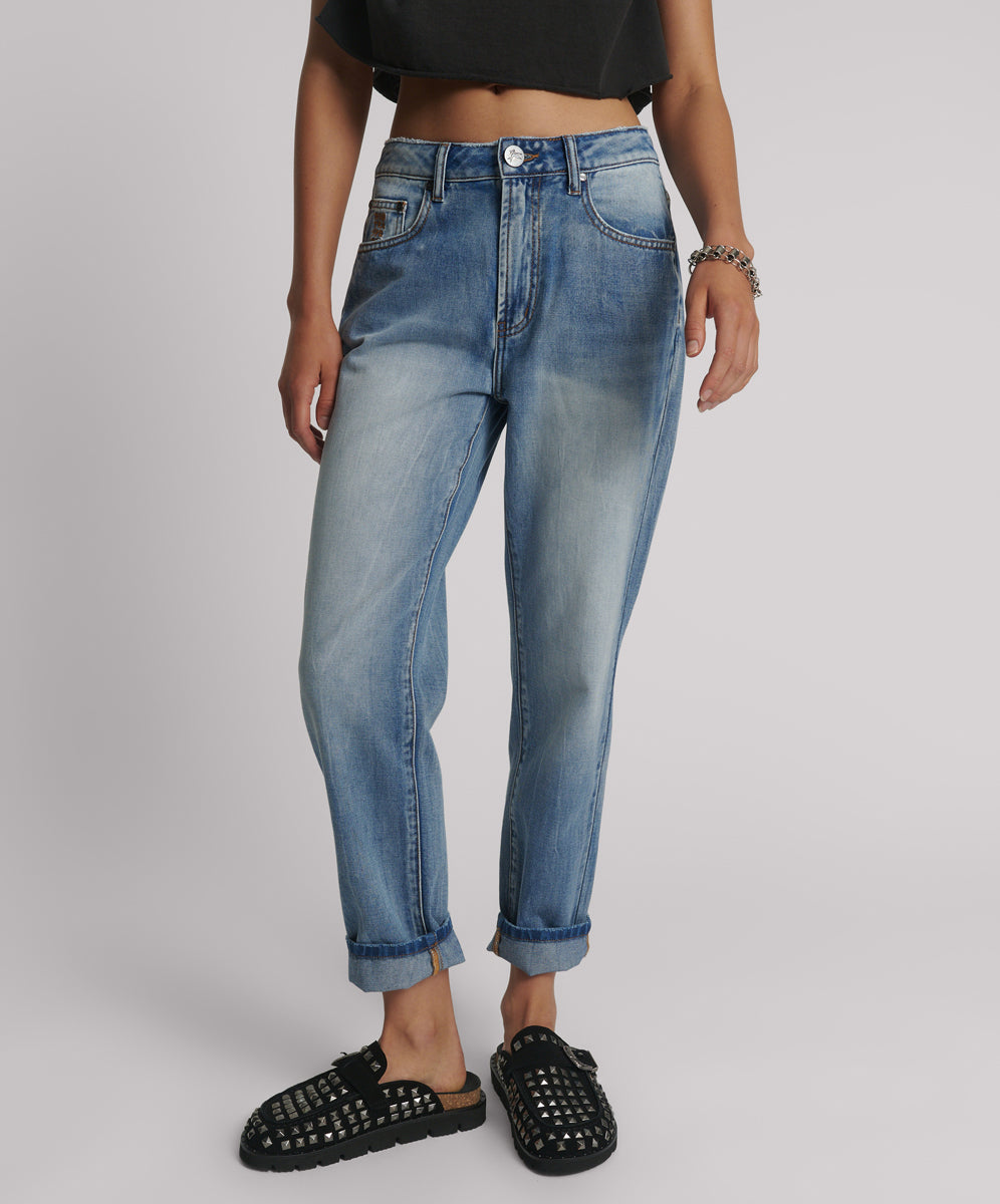 Dirty Blue Denim Slims High Waist Cropped Straight Slim Fit Denim Jeans - Blue Summer