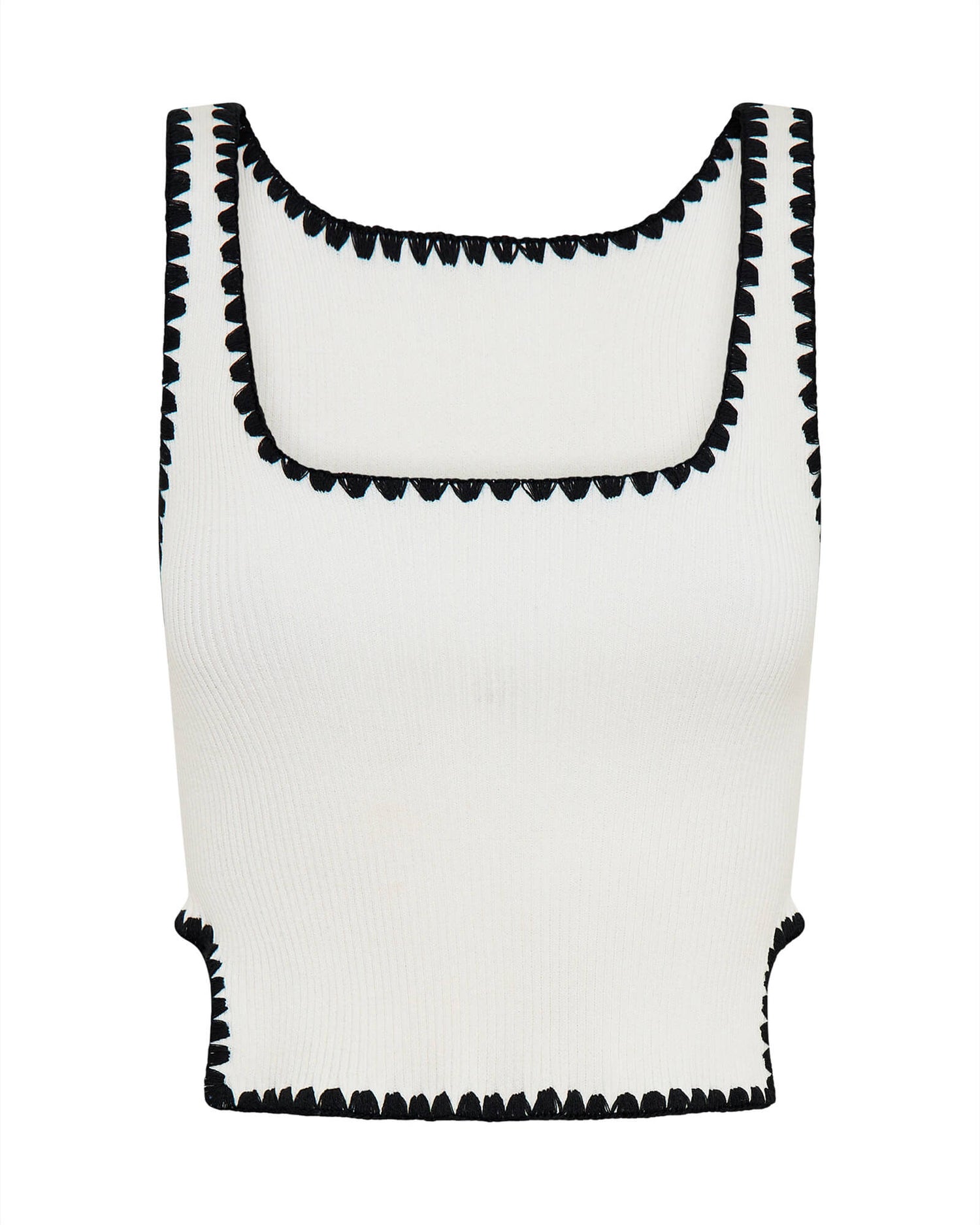 Rebel In Bloom Knitted Scallop Tank Top - Cream