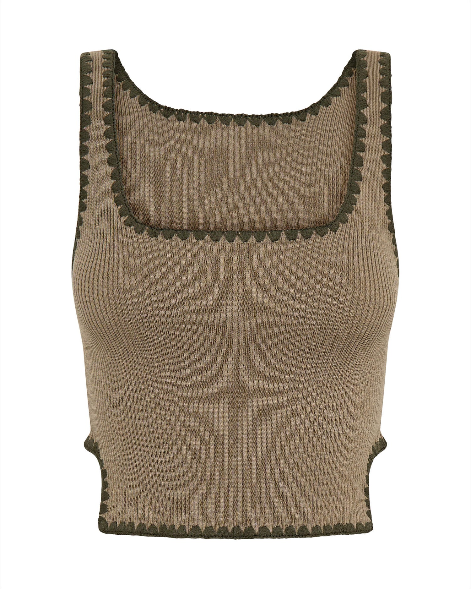 Knitted Scallop Tank Top - Khaki