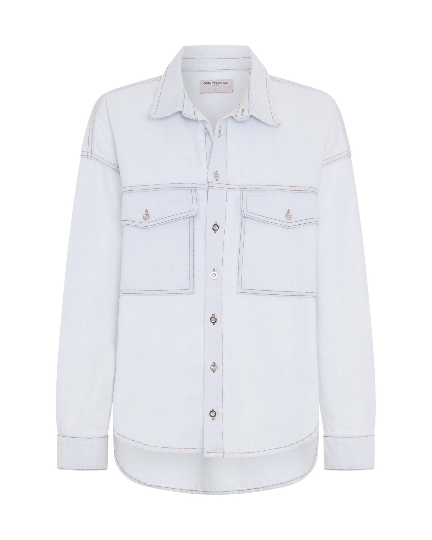 Dirty Blue Denim Hand-Sprayed Smiley Daria Denim Shacket - Bel Air Blue