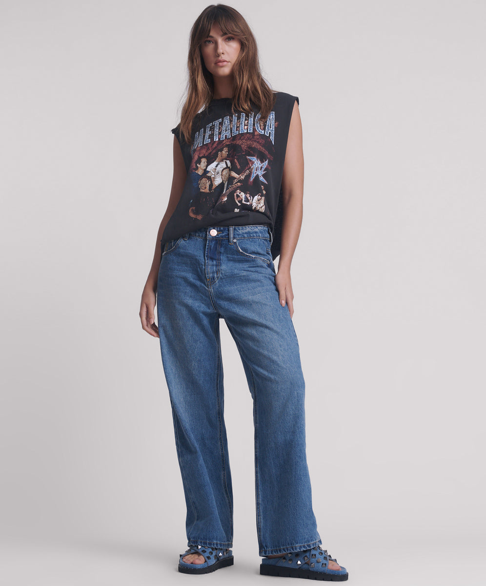 Dirty Blue Denim Baxters Mid Waist Wide Leg Denim Jeans - Blue Love