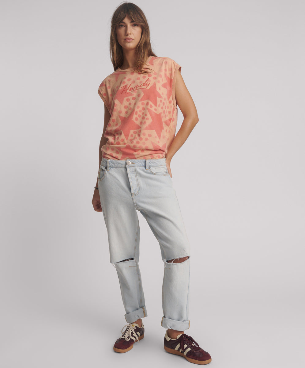 Last Stock Saints Low Waist Boyfriend Denim Jeans - Cyber Blue