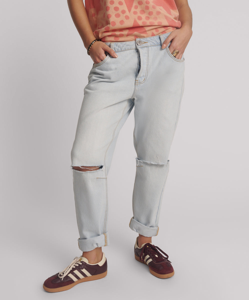 Last Stock Saints Low Waist Boyfriend Denim Jeans - Cyber Blue
