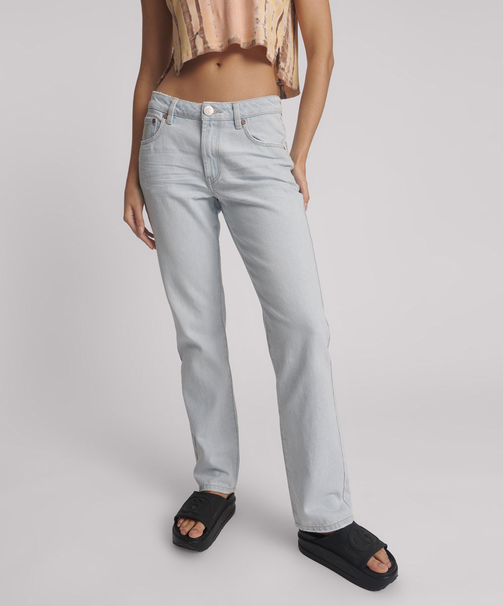 Last Stock Truckers Mid Waist Straight Leg Denim Jeans - Bel Air Blue