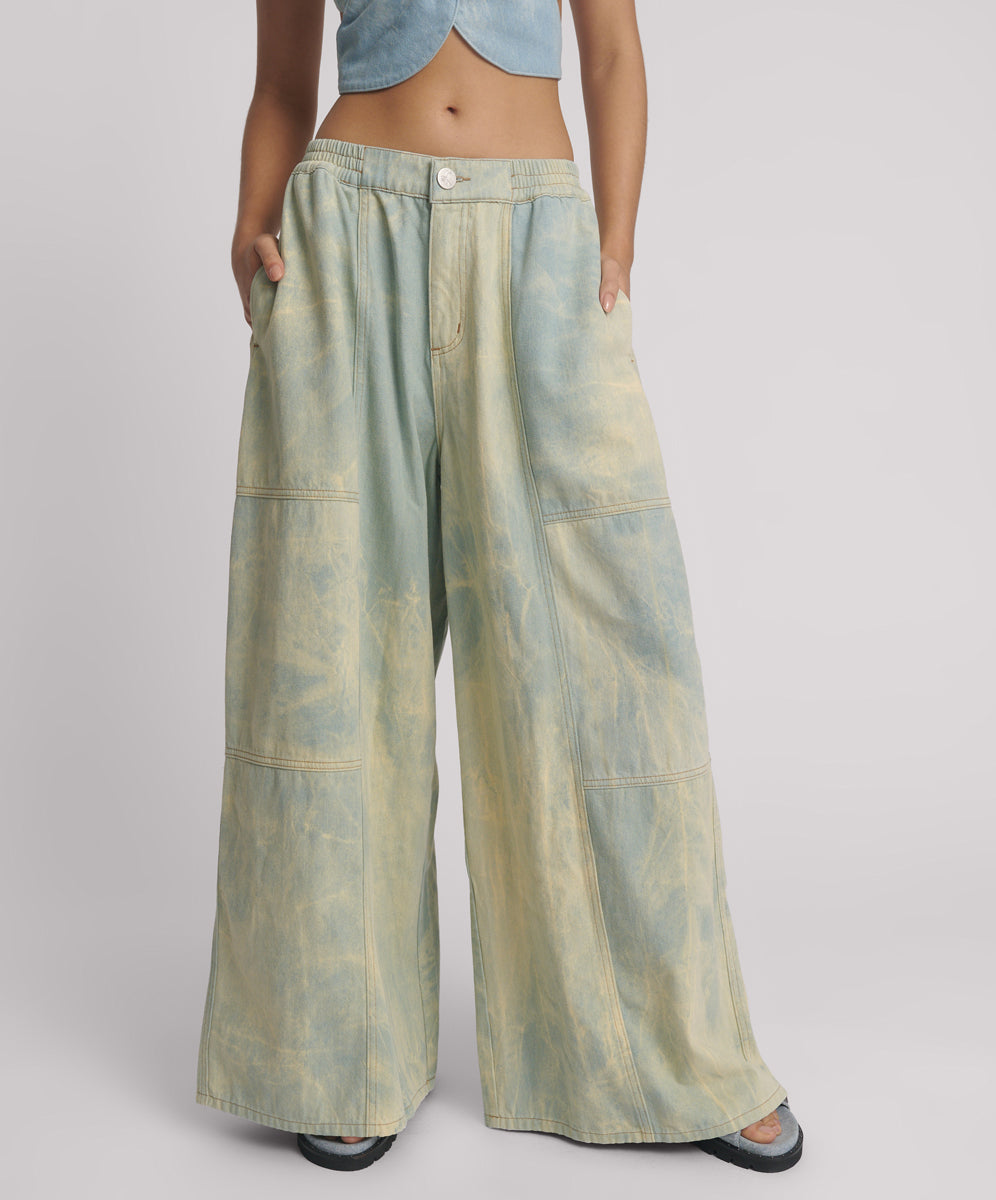 Last Stock Palazzo Mid Waist Denim Jeans - Aruba Sky Blue