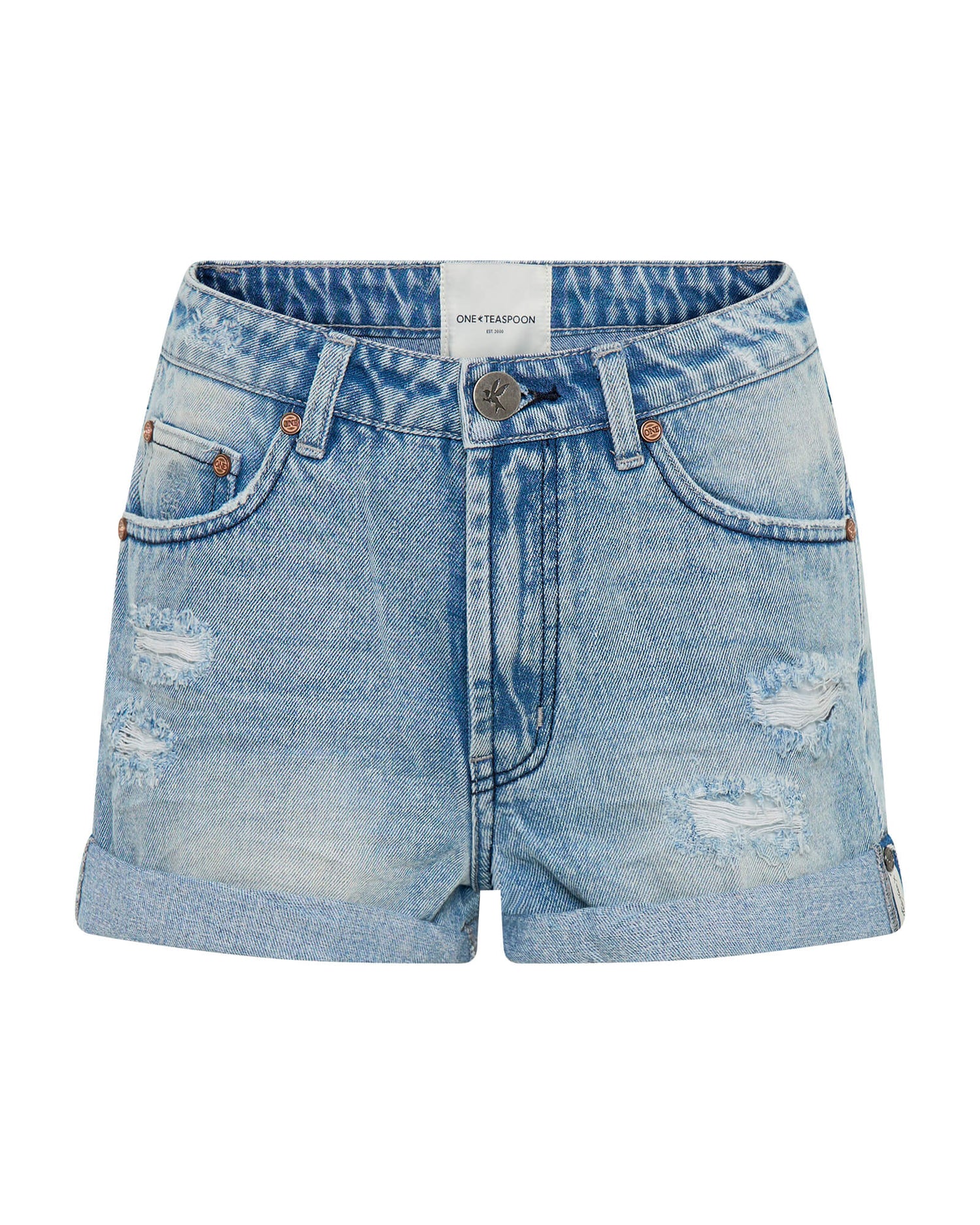 Bandits High Waist Messed Up Denim Shorts - Salty Dog Blue