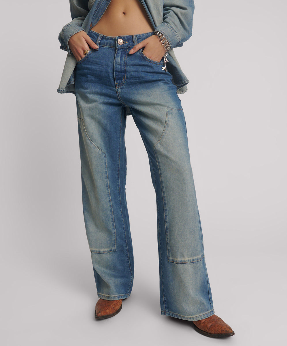 Women's Wide Leg Denim Jeans Jackson Mid Waist Wide Leg Denim Jeans - Blue Ranch