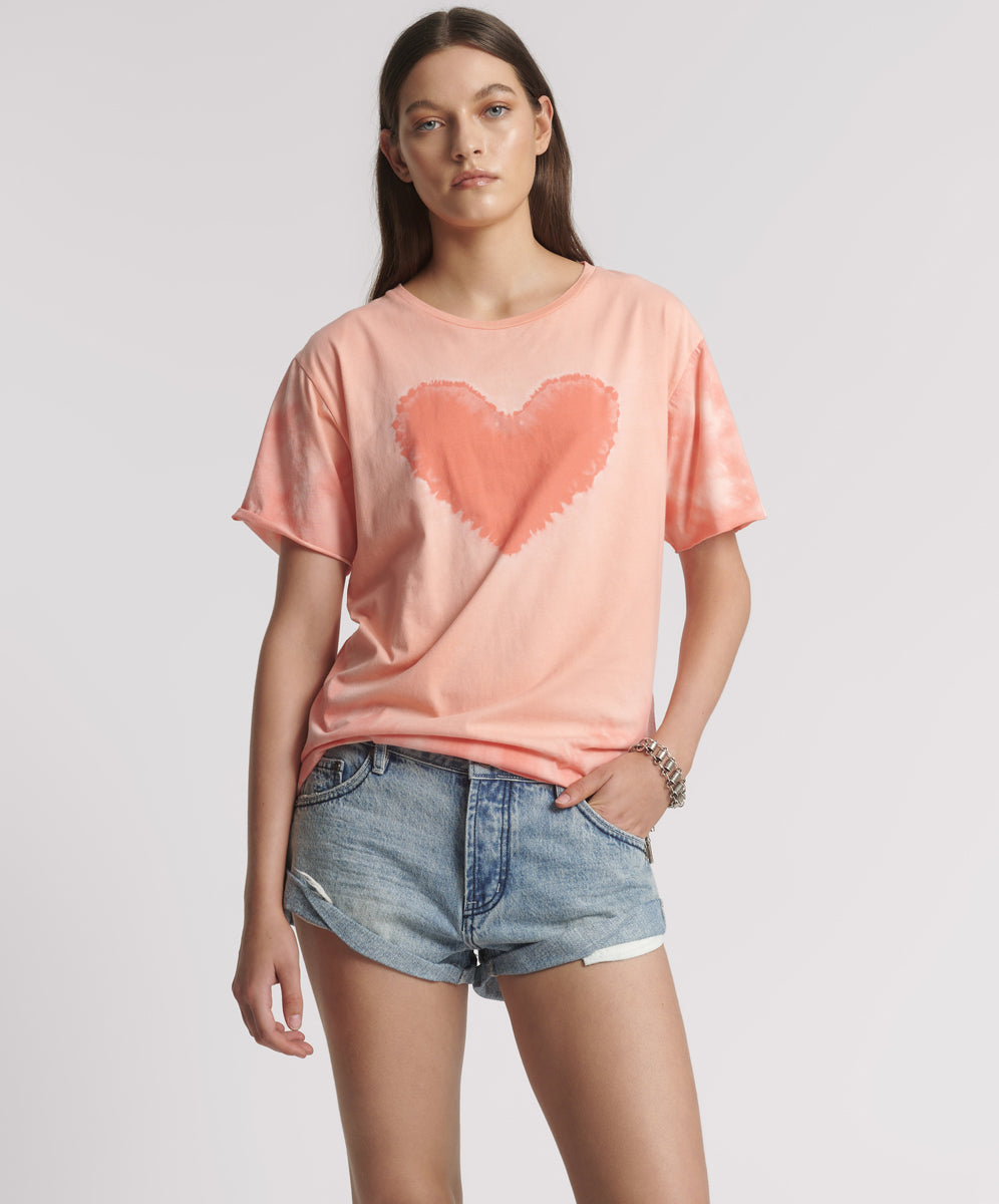 Last Stock Heart Throb Tie Dye Boyfriend Tee - Coral Pink