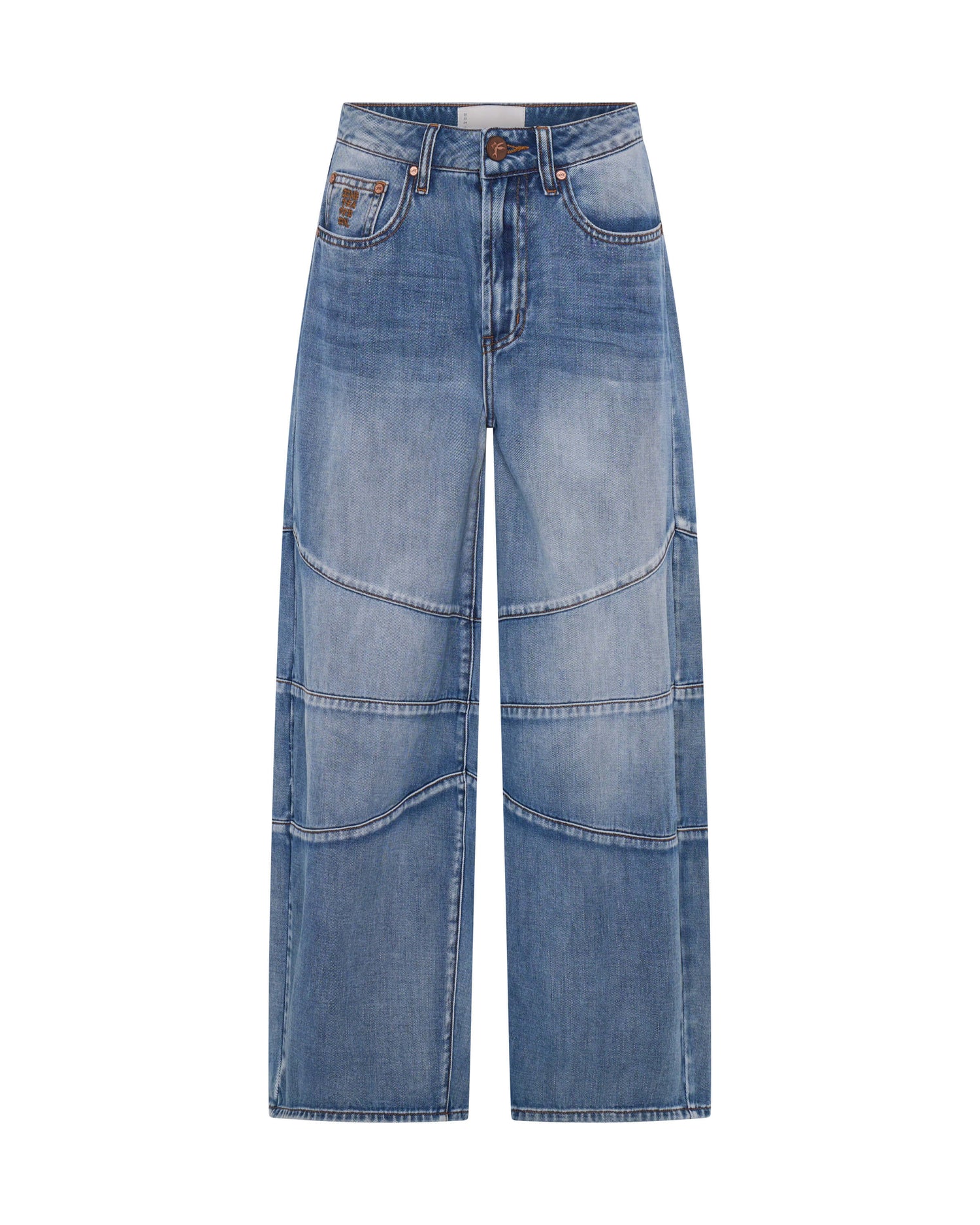 Women's Wide Leg Denim Jeans Barrel Mid Waist Wide Leg Denim Jeans - Blue Summer