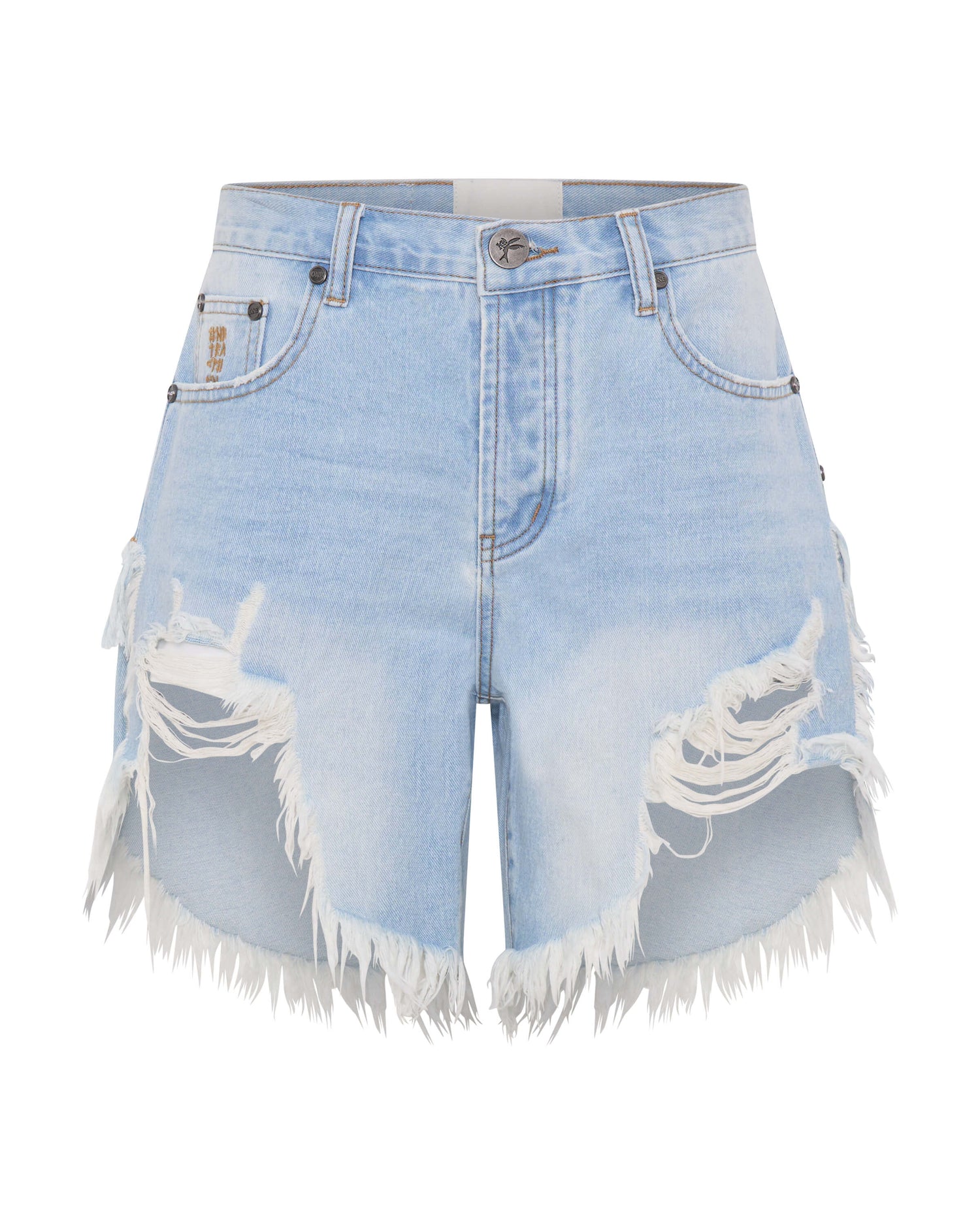 Dirty Blue Denim Frankies Low Waist Long Length Denim Shorts - Blue Heart