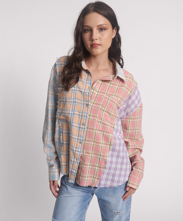 Patchwork Cotton Check Shirt - Checked Print