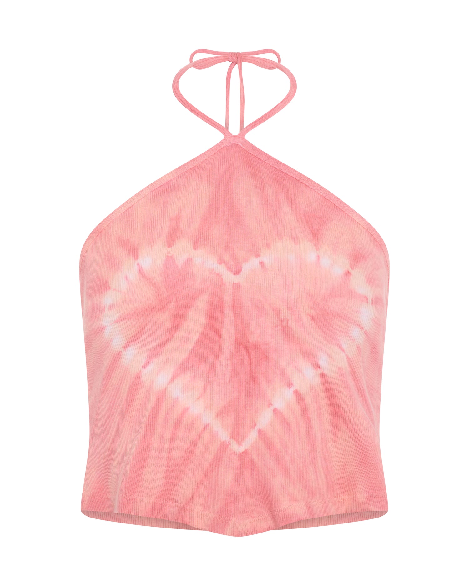 Last Stock Tie Dye Heart Cropped Halter Neck Top - Pink