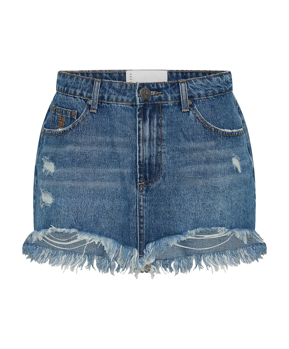 Last Stock Junkyard Low Waist Denim Mini Skirt - Westland Blue