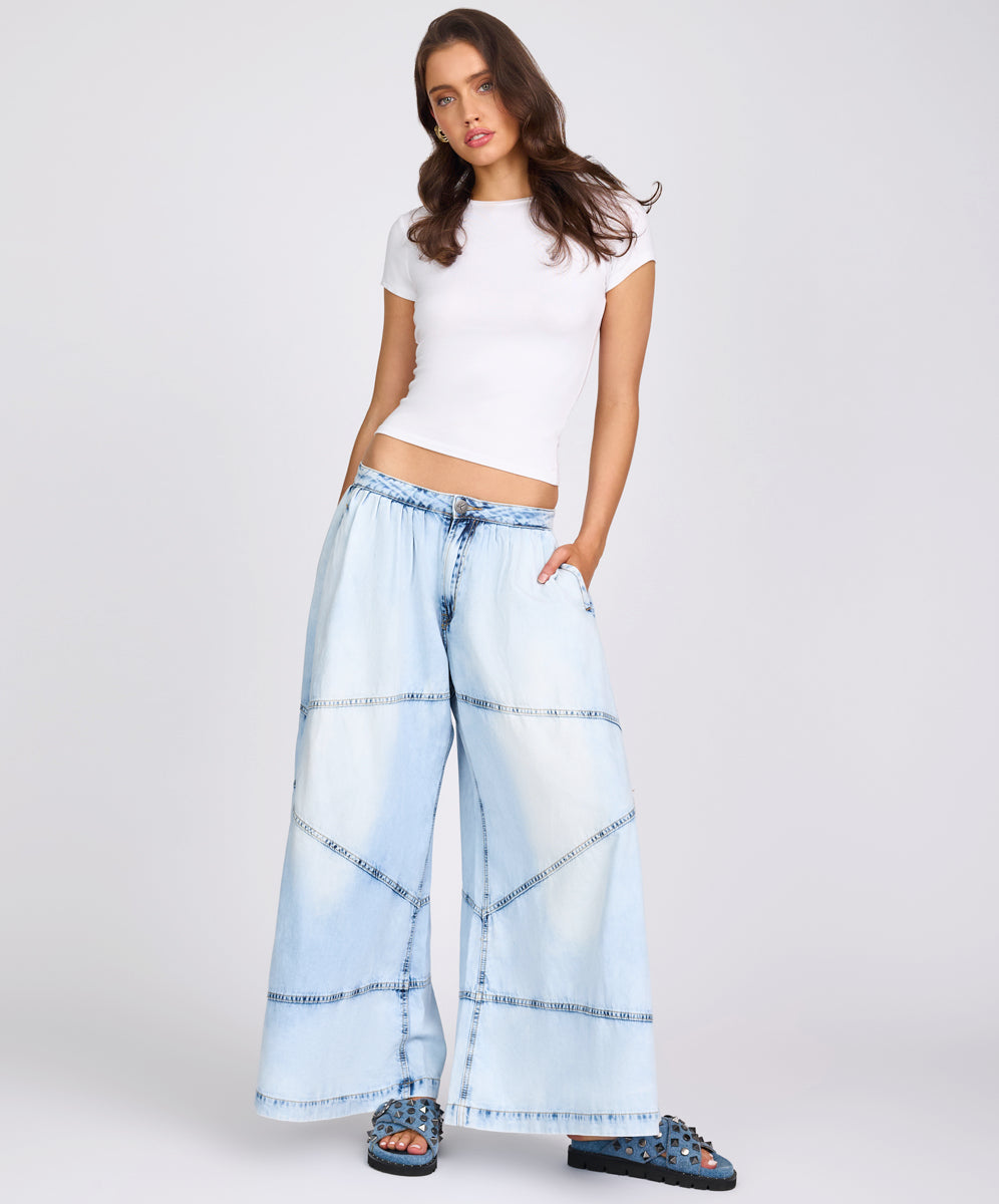 Women's Wide Leg Denim Jeans Daddios Low Waist Super Wide Leg Denim Jeans - Depeche Blue
