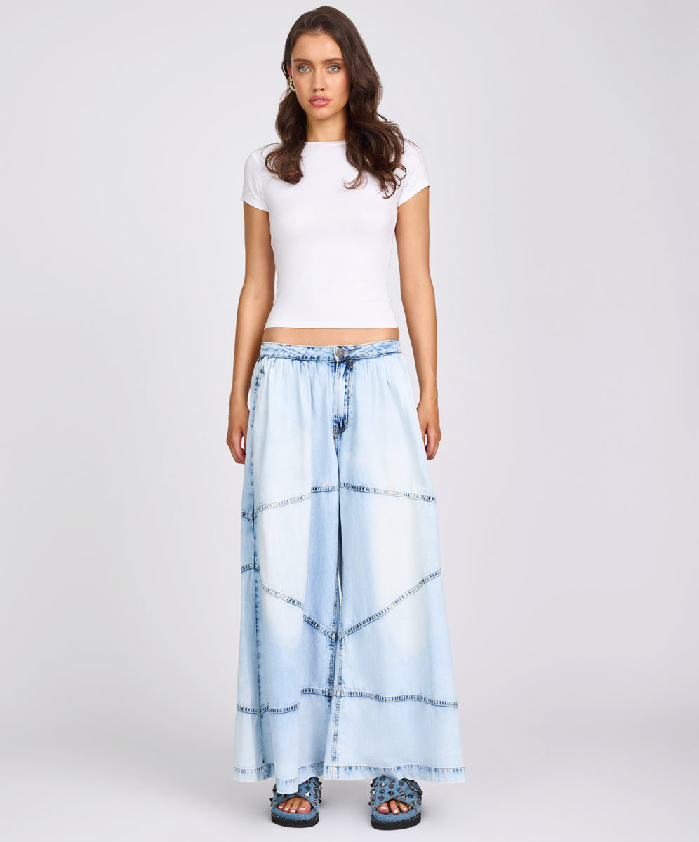 Women's Wide Leg Denim Jeans Daddios Low Waist Super Wide Leg Denim Jeans - Depeche Blue