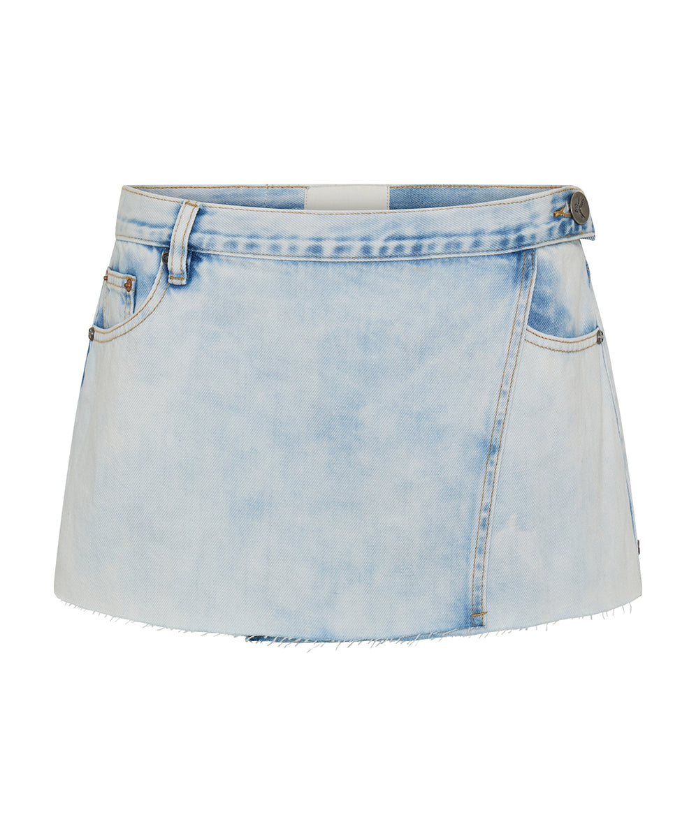 Women's Denim Skirts Wrap Low Waist Mini Denim Skirt - Depeche Blue