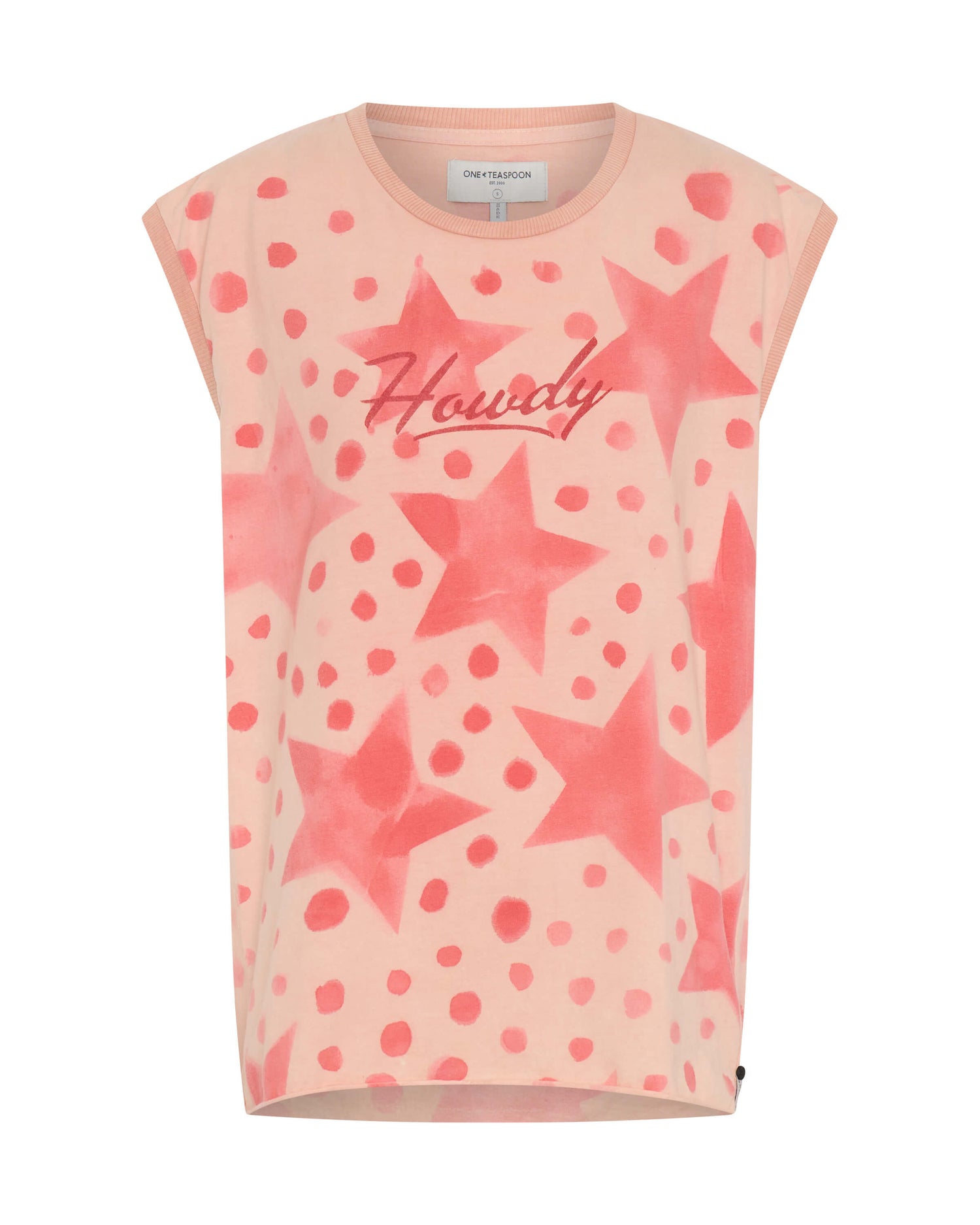 Last Stock Polka Star Hand Sprayed Howdy Unisex Tank Top - Peach