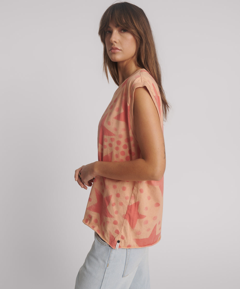 Last Stock Polka Star Hand Sprayed Howdy Unisex Tank Top - Peach