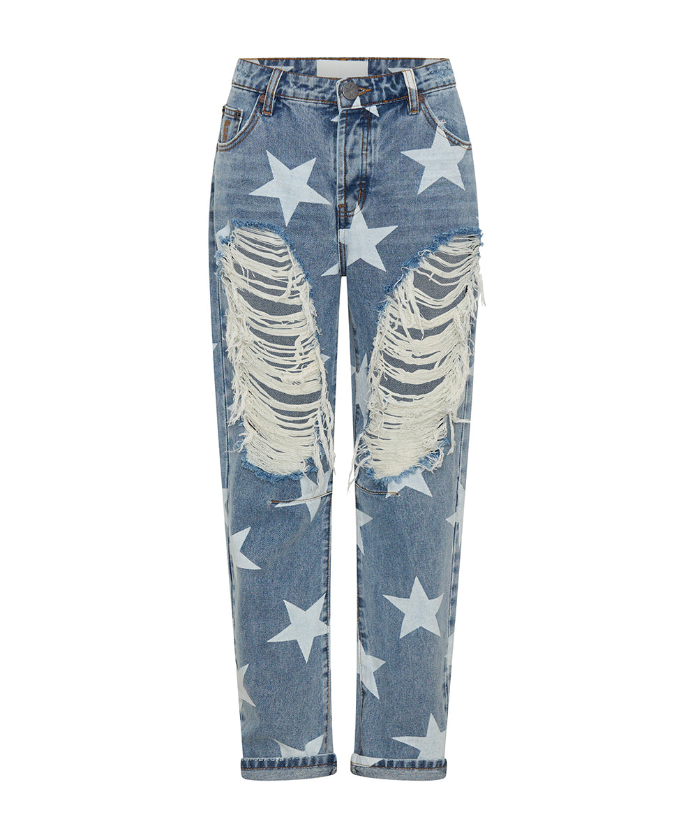 Women's Boyfriend Jeans Saints Low Waist Boyfriend Denim Jeans - Starwash Blue