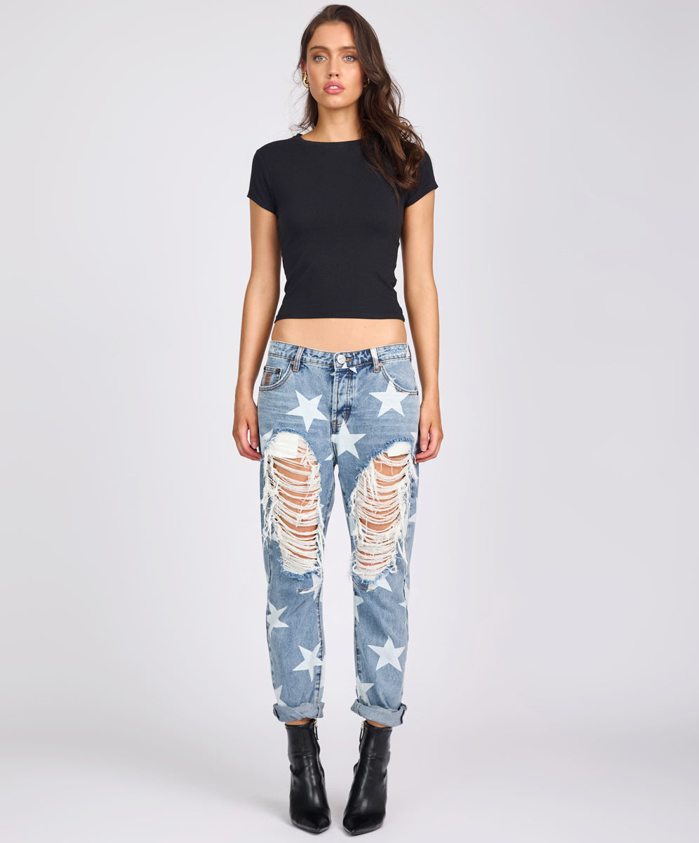 Women's Boyfriend Jeans Saints Low Waist Boyfriend Denim Jeans - Starwash Blue