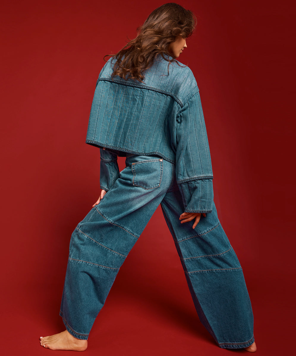 Women's Wide Leg Denim Jeans Barrel Mid Waist Wide Leg Denim Jeans - Deep Pacifica Blue