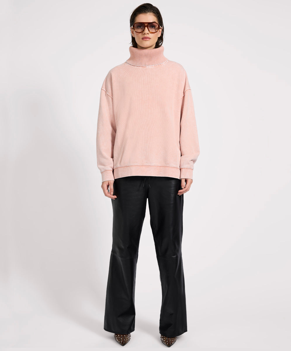 Fleece Roll Neck Sweater - Blush Pink