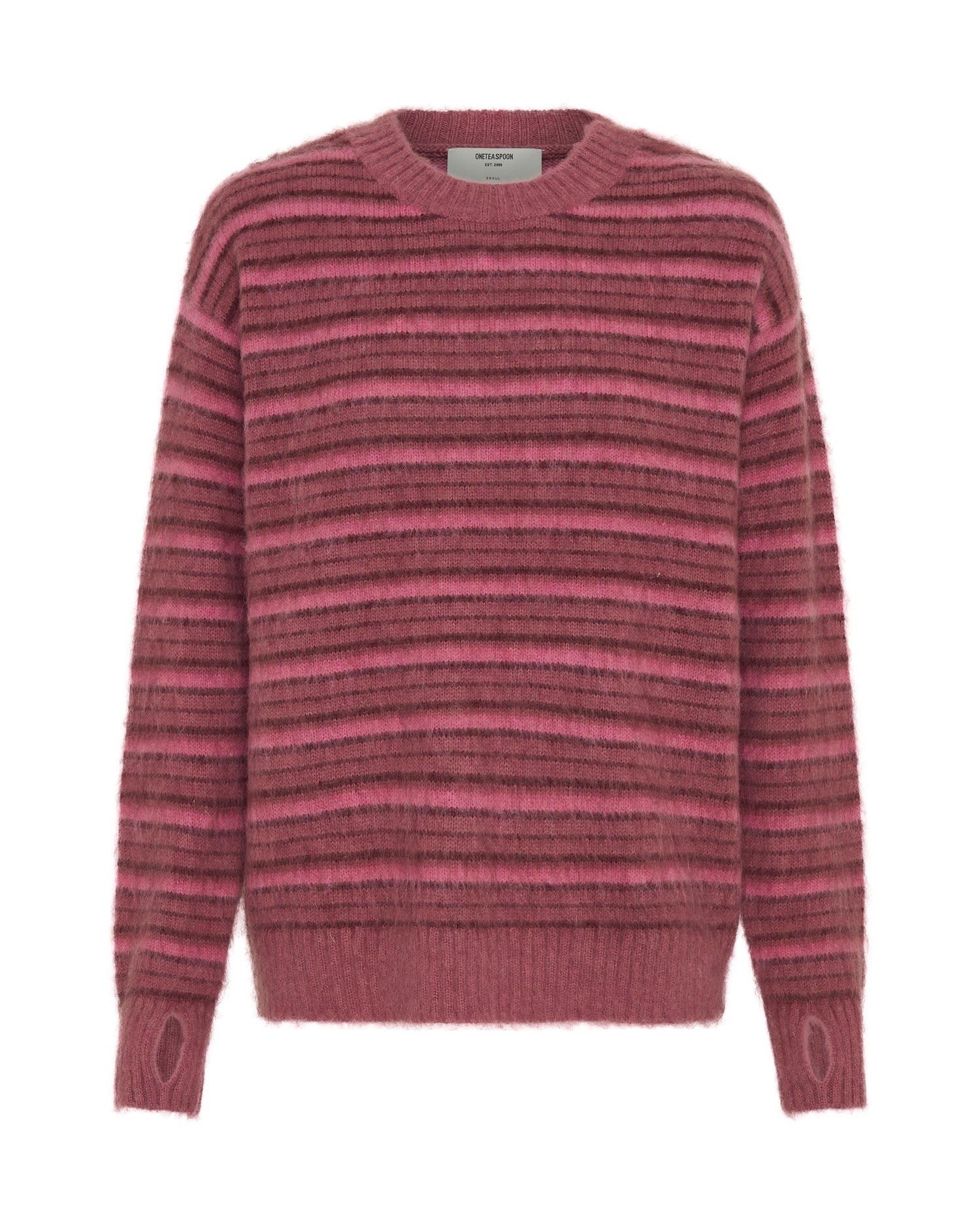 Striped Fluffy Mohair Knit Sweater - Pink Stripe