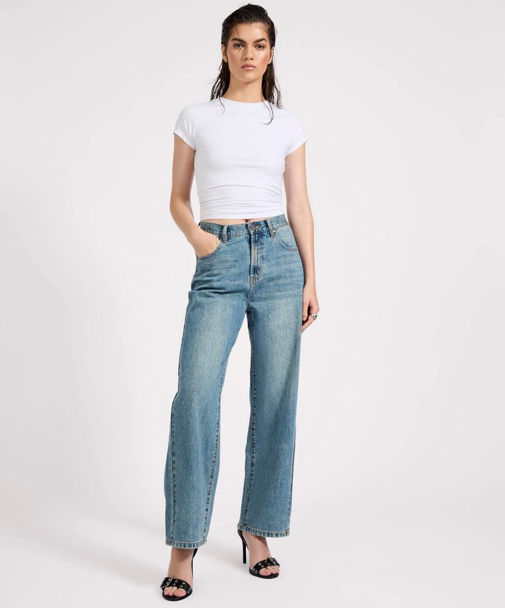 Dirty Blue Denim Baxters Mid Waist Straight Leg Denim Jeans - Used Blue