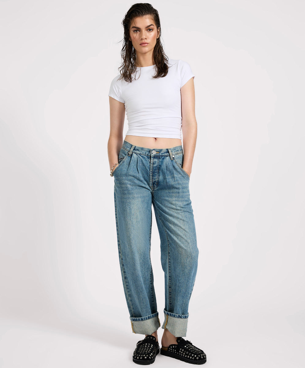 Women's Wide Leg Denim Jeans Smiths Low Waist Wide Leg Tailored Denim Jeans - Used Blue