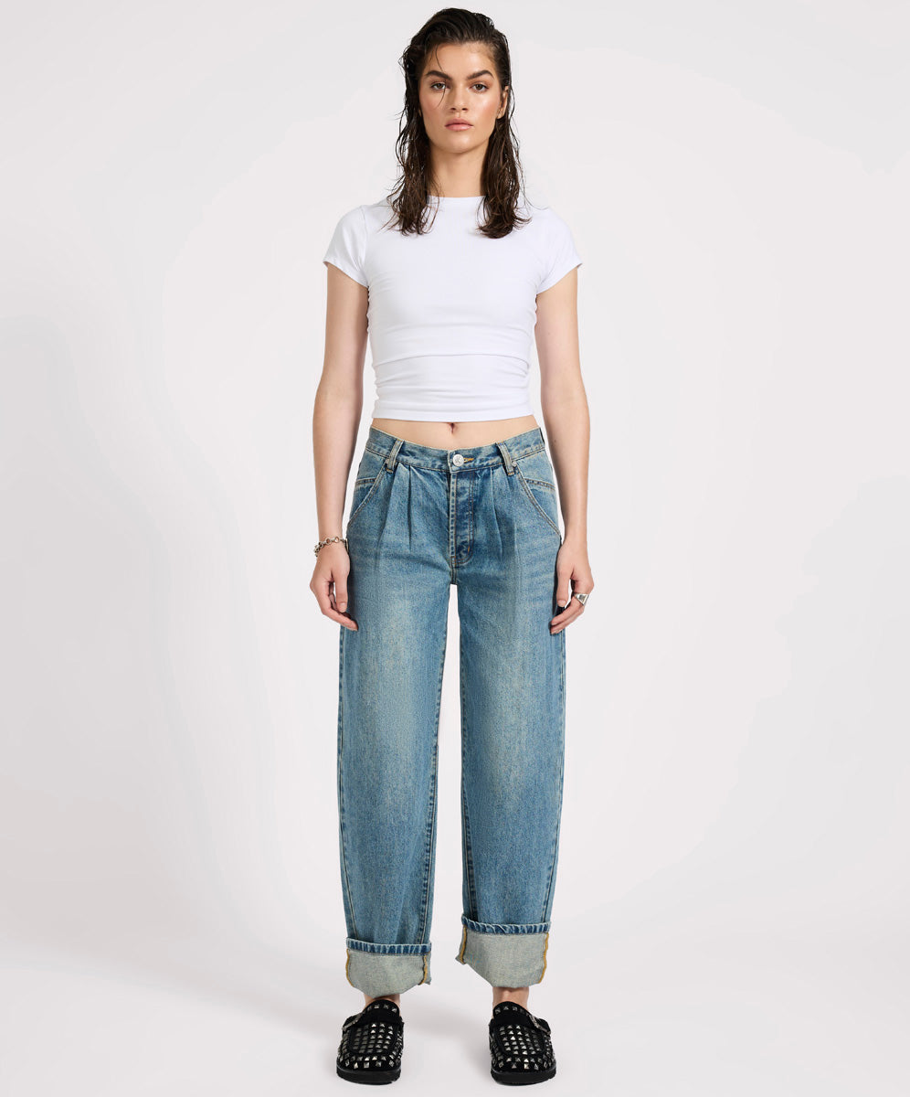 Women's Wide Leg Denim Jeans Smiths Low Waist Wide Leg Tailored Denim Jeans - Used Blue