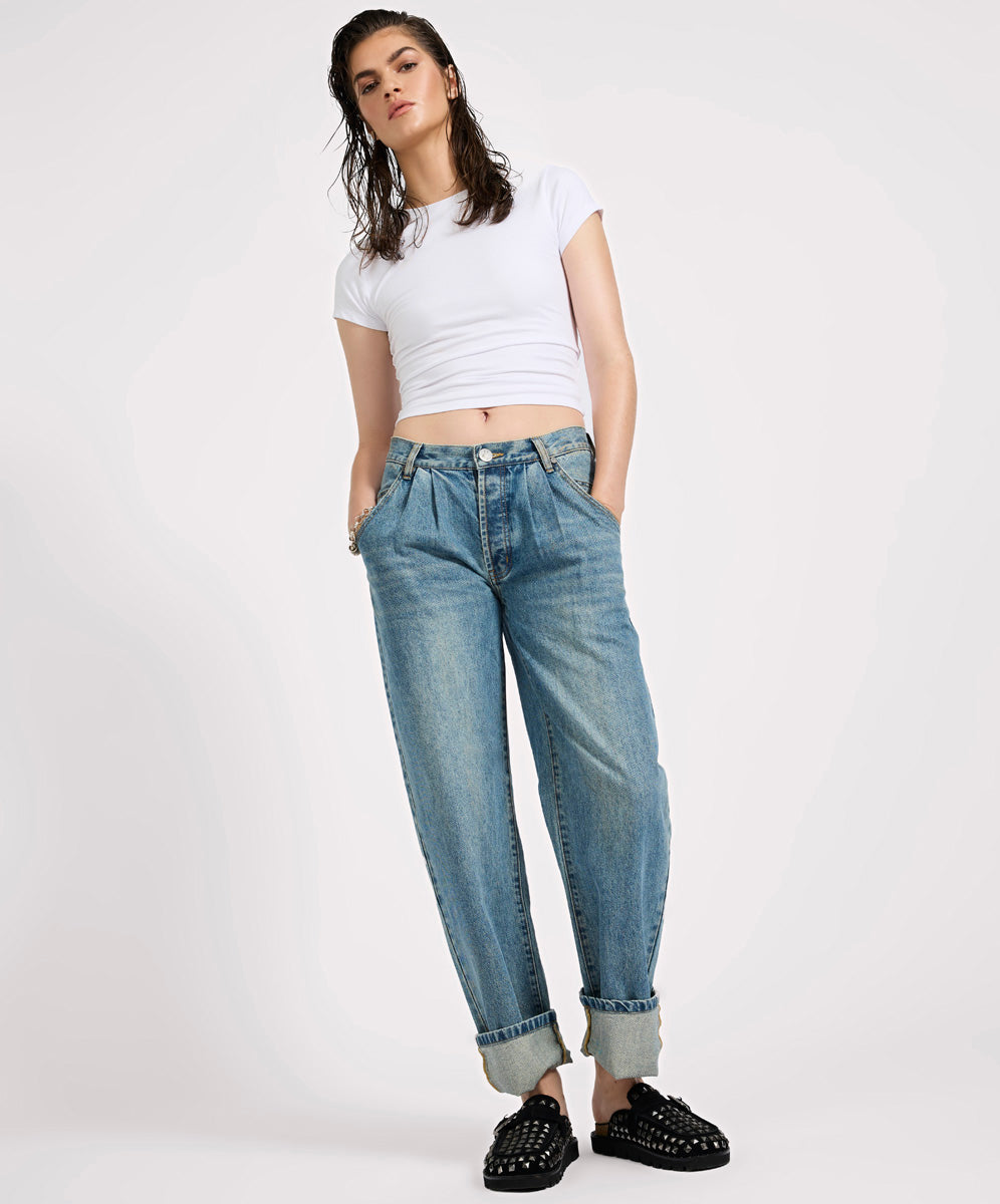 Women's Wide Leg Denim Jeans Smiths Low Waist Wide Leg Tailored Denim Jeans - Used Blue
