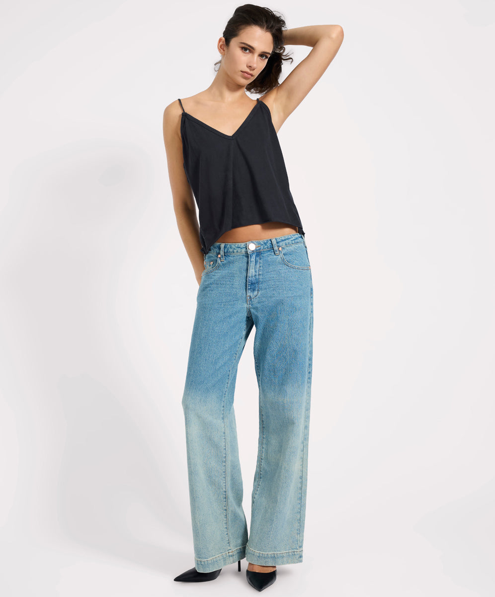 Women's Wide Leg Denim Jeans Low Riders Low Waist Wide Leg Denim Jeans - Texas Blue