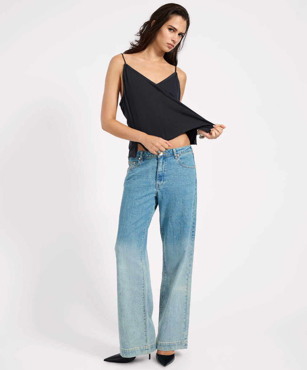 Women's Wide Leg Denim Jeans Low Riders Low Waist Wide Leg Denim Jeans - Texas Blue